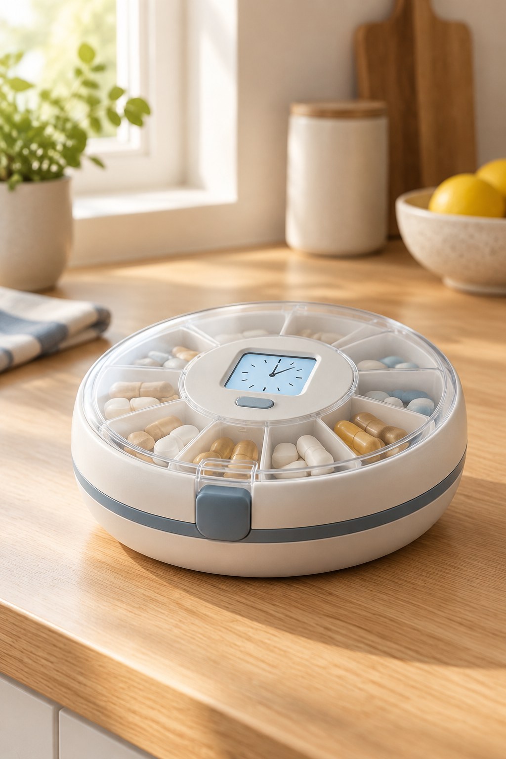 Kinvora Guard locking automatic pill dispenser with weekly carousel